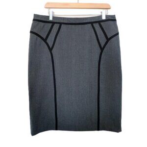 NWT Adamo Gray Pencil Skirt With Black Trim Trim Detail Size 12